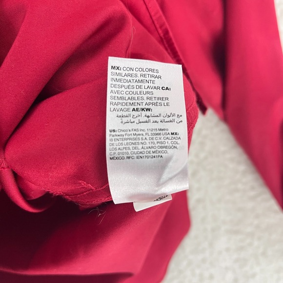 Chico's Solid‎ Red Button-Up Shirt Womens Long Sleeve Collared Size 12/14 Petite - Picture 9 of 14
